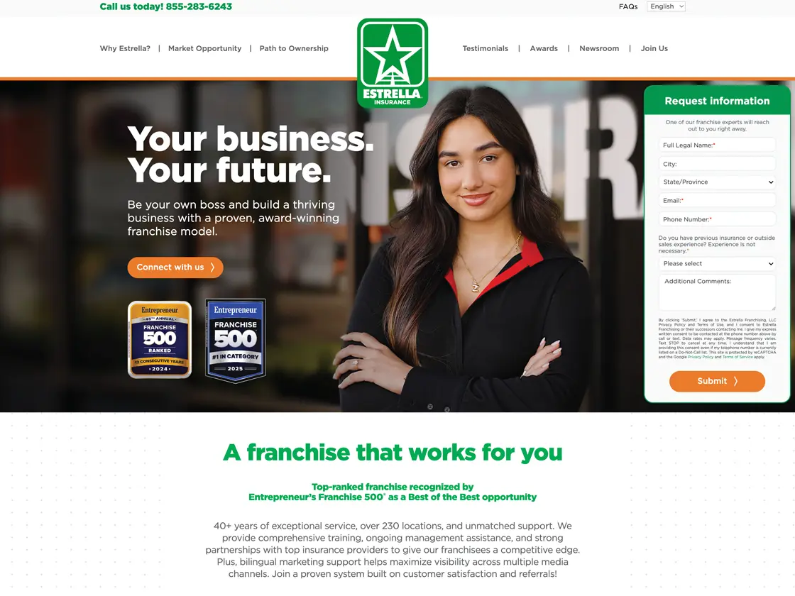 Estrella Insurance Franchising website by XomaTech