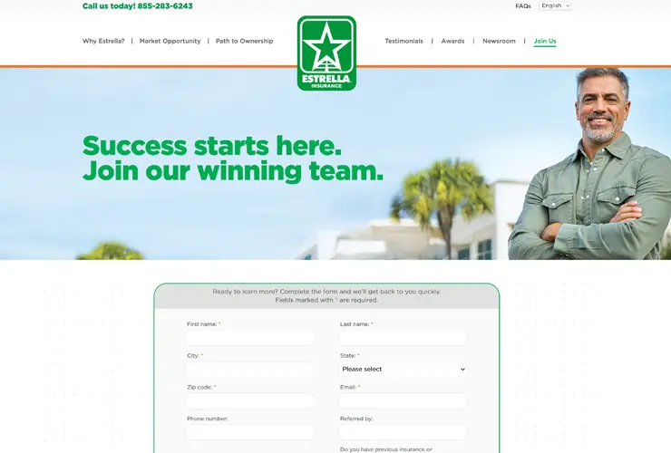 Estrella Insurance Franchising responsive website design